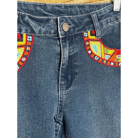 A.Z.I NWT ARTSIE BRIGHT BEADED COLORFUL RAW HEM WIDE LEG BOUTIQUE CAPRI JEANS - Picture 3 of 6